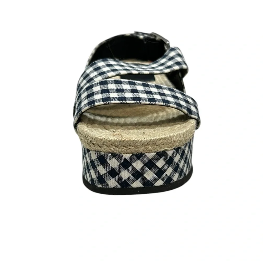 Rag & Bone Checkered Gingham Ankle Strap Megan Platform Sandals 7.5 Blue White